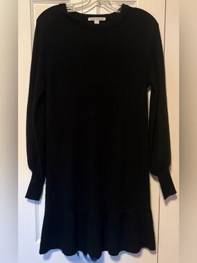 Autumn Cashmere Black Ruffle Hem 100% Cashmere Sweater Dress Mini Size X-Small